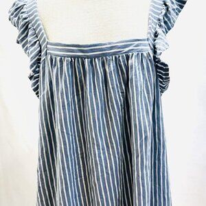 NWT LAUREN CONRAD Women Sleeveless Pullover Square Neck Striped Blue Shirt Sz 4X